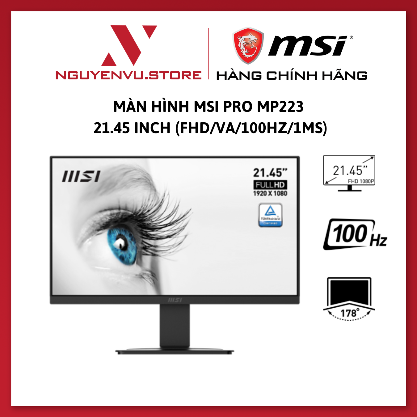 Màn hình máy tính msi pro mp223 21.45 inch - hàng chính hãng
