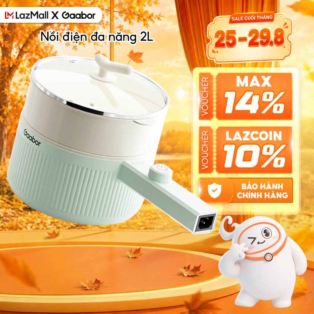 Nồi nấu đa năng dung tích 2L Gaabor EC-20M01A/EC-20E01B nồi lẩu hấp điện đa năng 2 mức nhiệt men chống dính kèm xửng hấp công suất 600W - Bảo hành 12 tháng 1 đổi 1