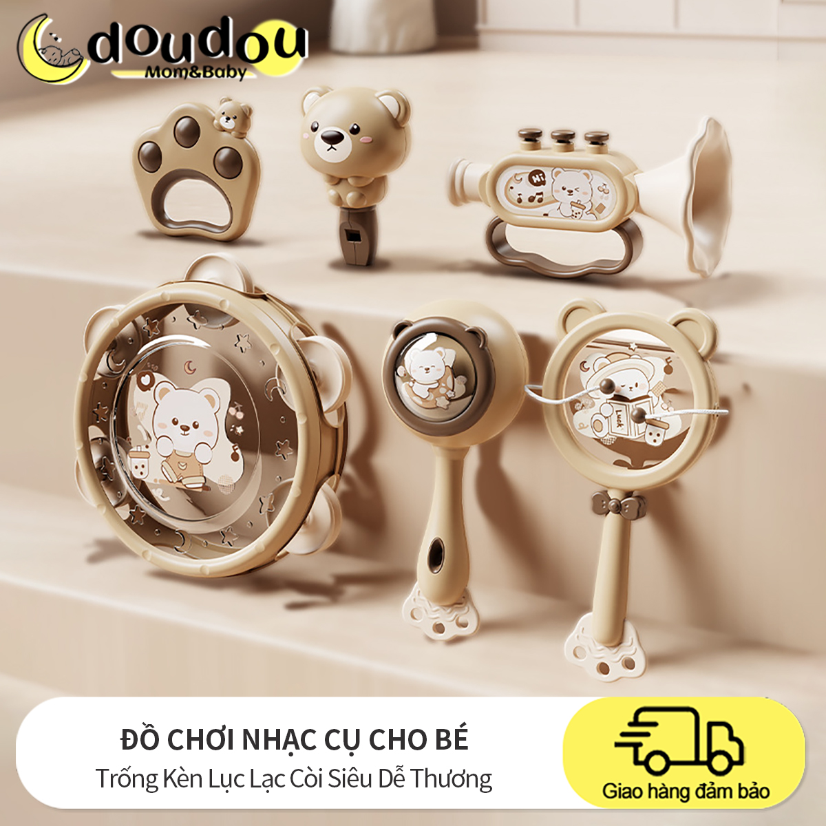 Lục lạc cho bé sơ sinh đồ chơi giáo dục có thể cắn bộ 6 món còi chuông lục lạc