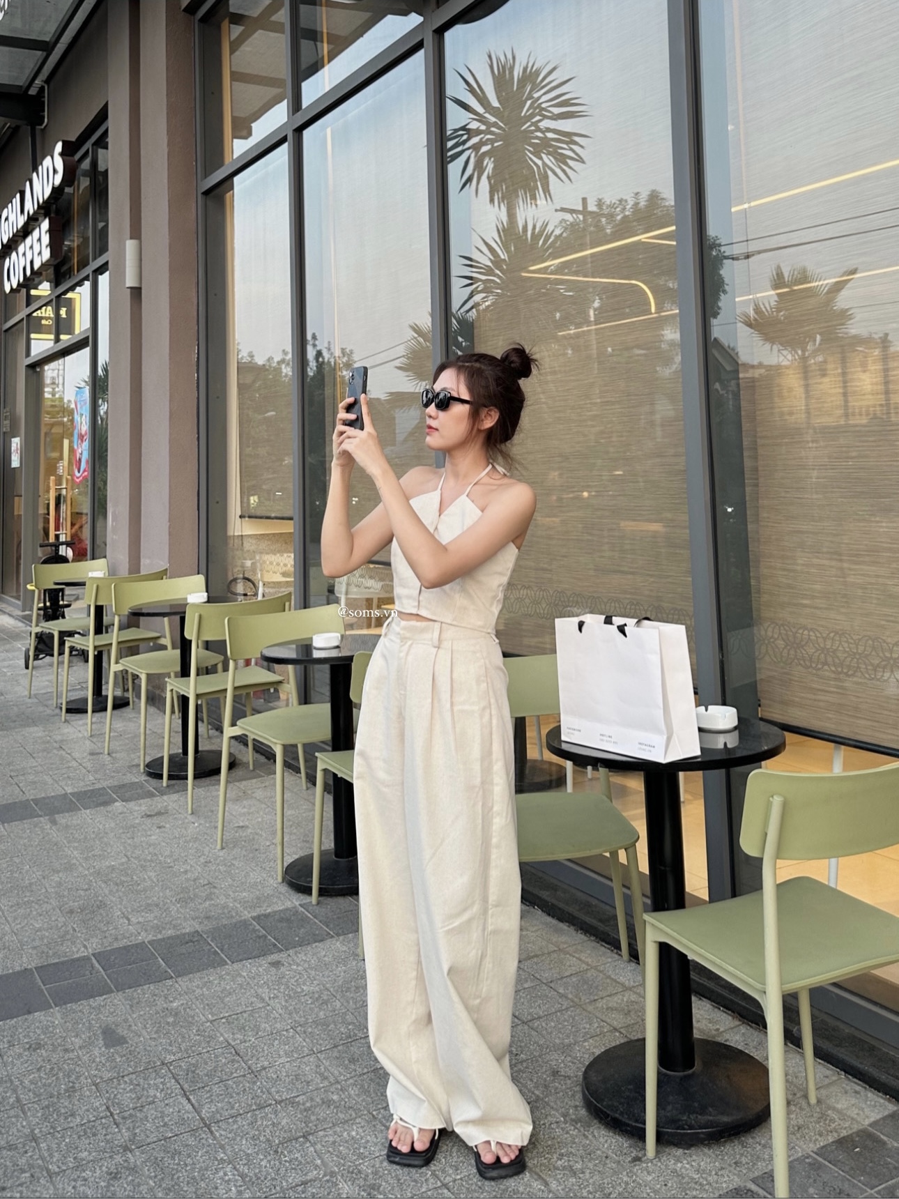 Quần linen ống rộng hack dáng