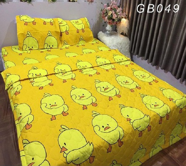 (FreeShip MAX) Set 5 Món Chăn Hè - Ga Gối Cotton Mẫu Vịt Vàng