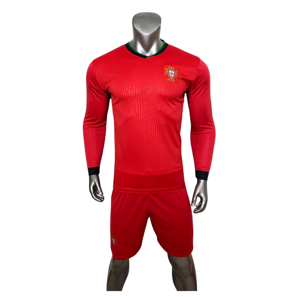 Quần áo bóng đá Bồ Đào Nha Euro 2024 tay dài màu đỏ CÓ IN ẤN theo yêu cầu