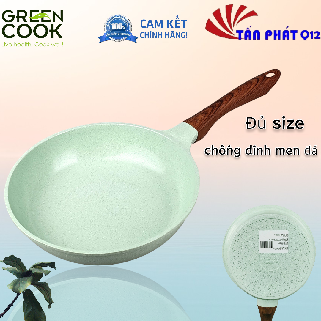 Chảo đúc đáy từ chống dính men đá ceramic xanh ngọc green cook