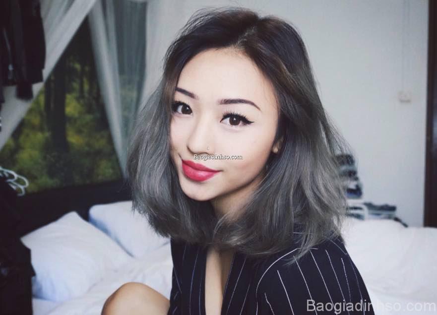 Thuốc nhuộm tóc màu ghi đen khói + Tặng trợ nhuộm, gang tay