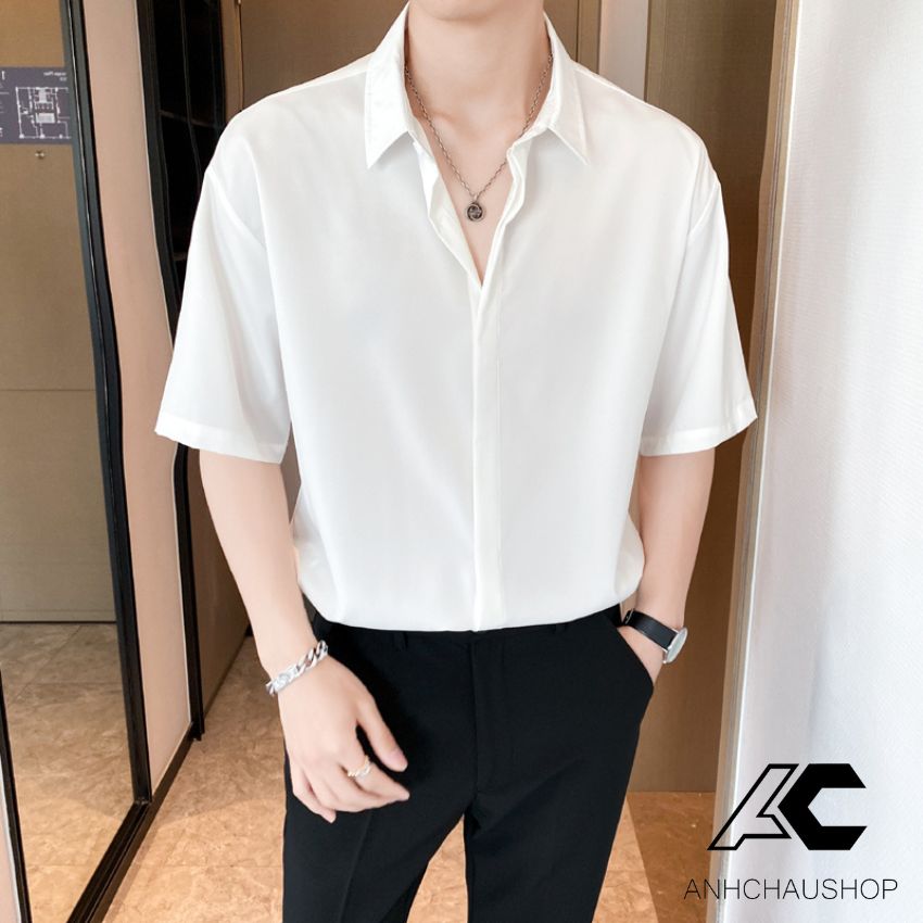 Áo sơ mi nam tay lỡ ANHCHAU68 sơ mi cộc tay nam form rộng trẻ trung năng động phong cách hàn quốc ASM44