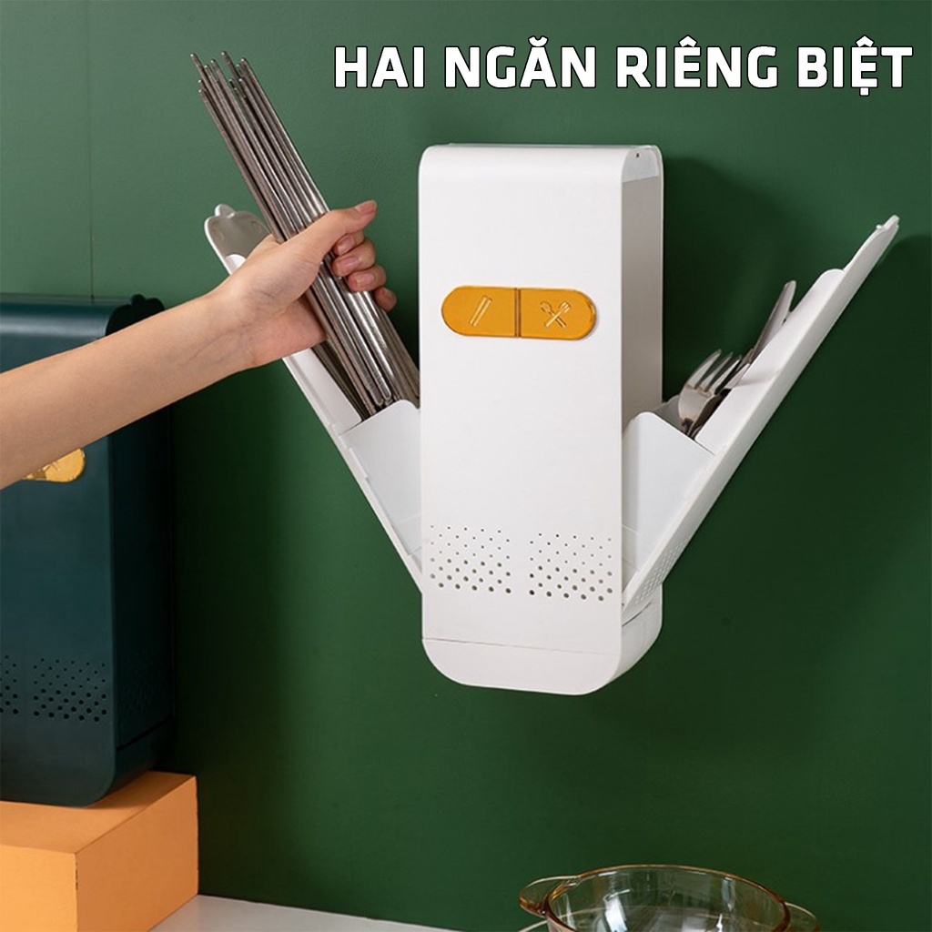 Ống đũa thông minh hộp đựng đũa thìa muỗng có nắp đậy cao cấp chống côn trùng kiến dán tường chắc chắn