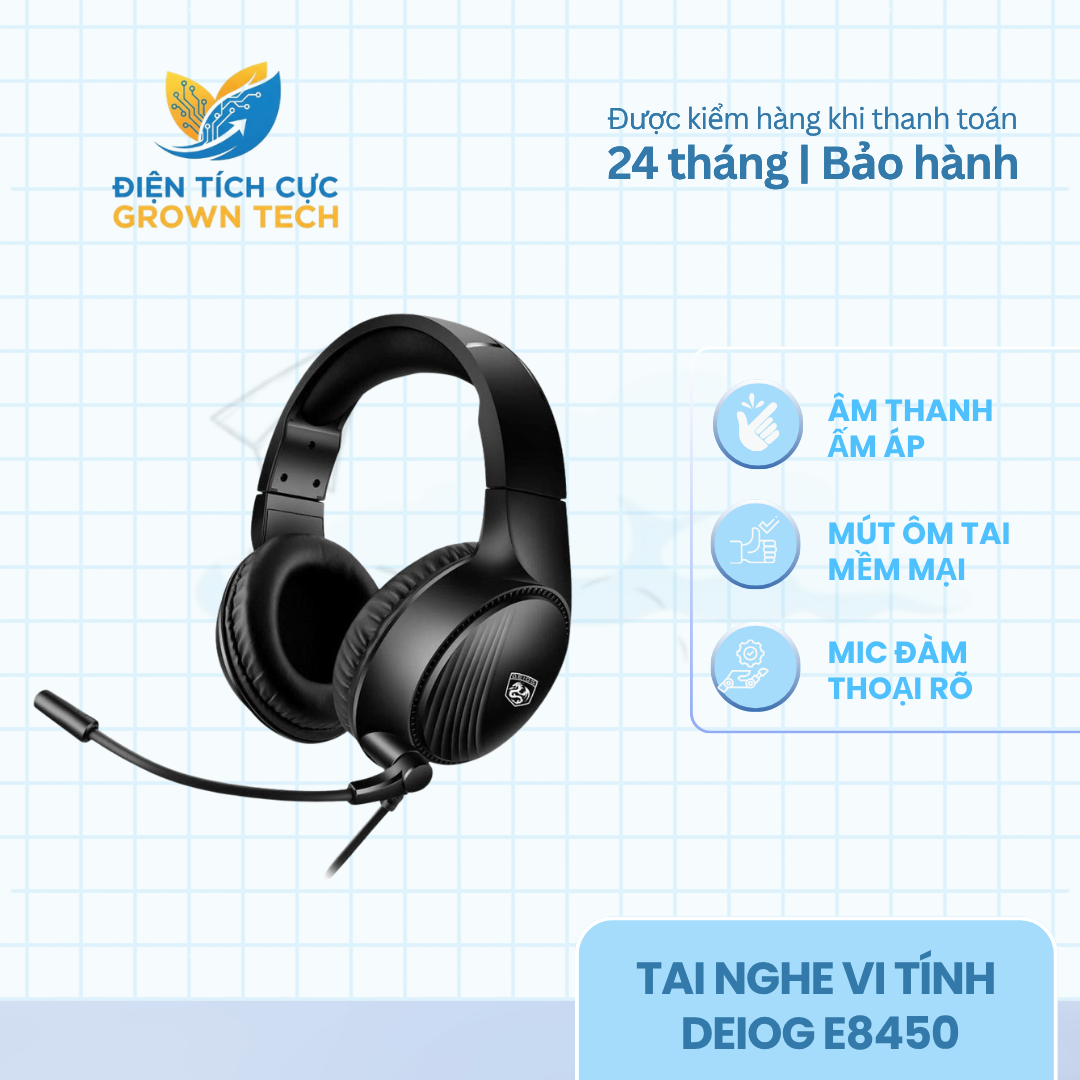 Tai nghe vi tính DEIOG E8450 có mic, âm thanh ổn định, jack 3.5mm, đeo thoải mái, dùng cho laptop PC học tập văn phòng