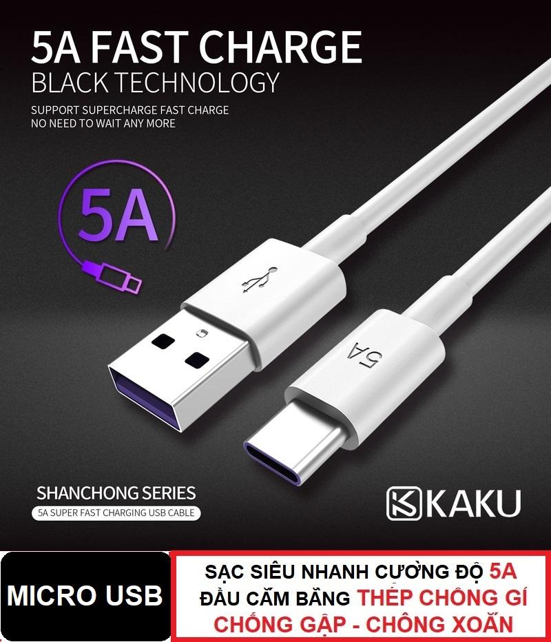 Cáp sạc Micro USB cho smartphone android - Sạc nhanh 5A - Đầu bọc chống gỉ - Bọc nhựa TPE - Chống rối - Chống đứt - Hãng KAKU - cáp sạc Samsung Oppo LG Sony Nokia Xiaomi Huawei Xiaomi Vivo Bp