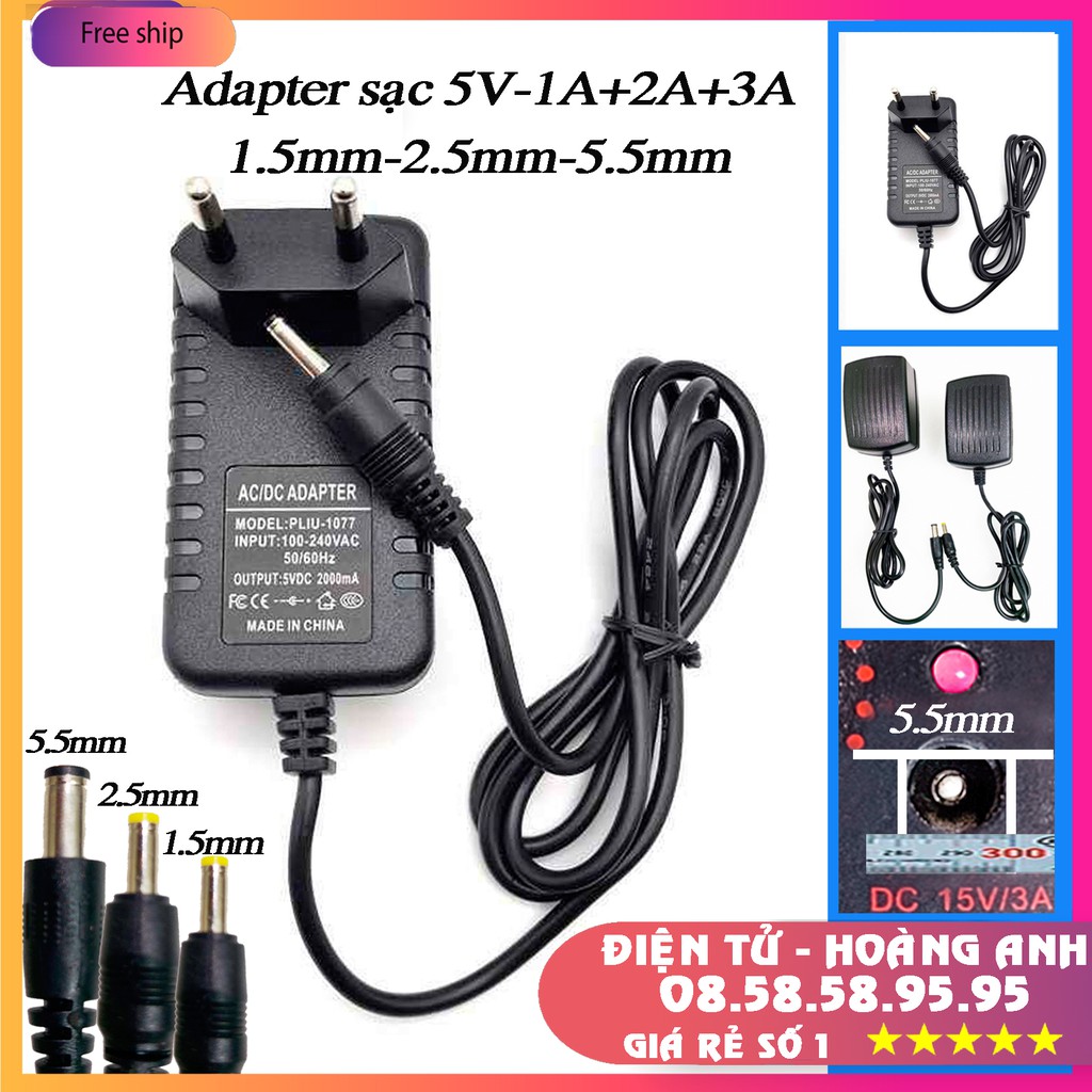 Adapter nguồn sạc 5v - 1a - 2a - 3a - đầu 1.5mm - 2.5mm - 5.5mm cho camera yoosee, siepem, tivi box