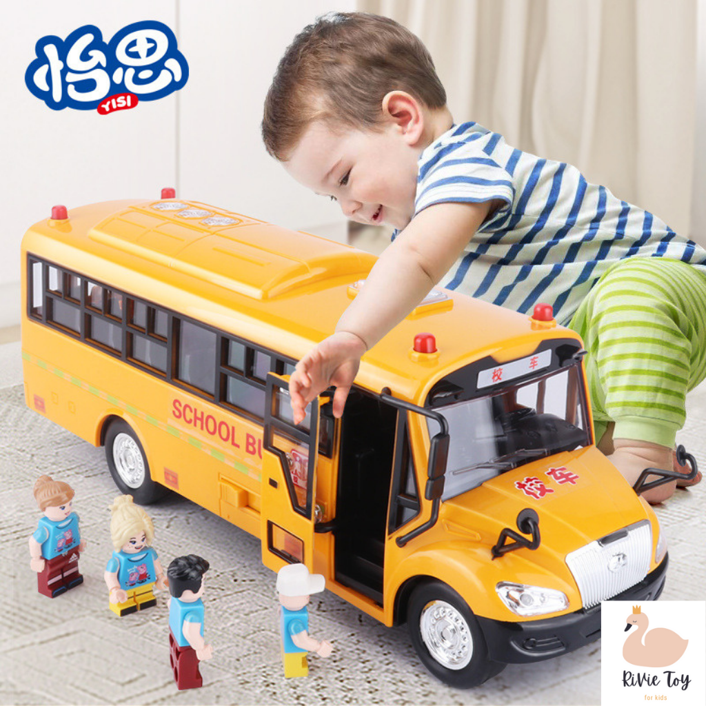 Xe Buýt Đồ chơi School Bus Cho Trẻ Em Mở được cửa, có đèn, âm thanh và phụ kiện đi kèm