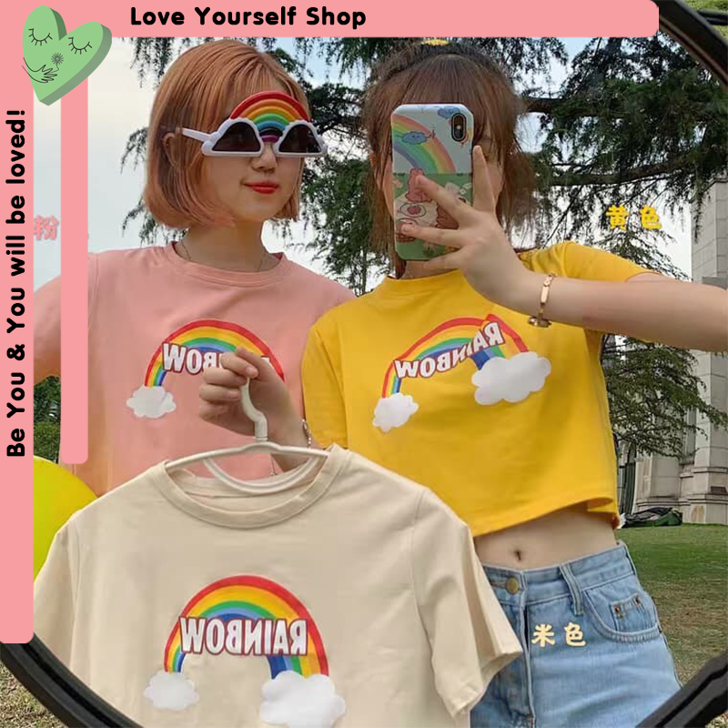 [HCM][Có ảnh thật] Áo croptop form rộng in hình cầu vồng