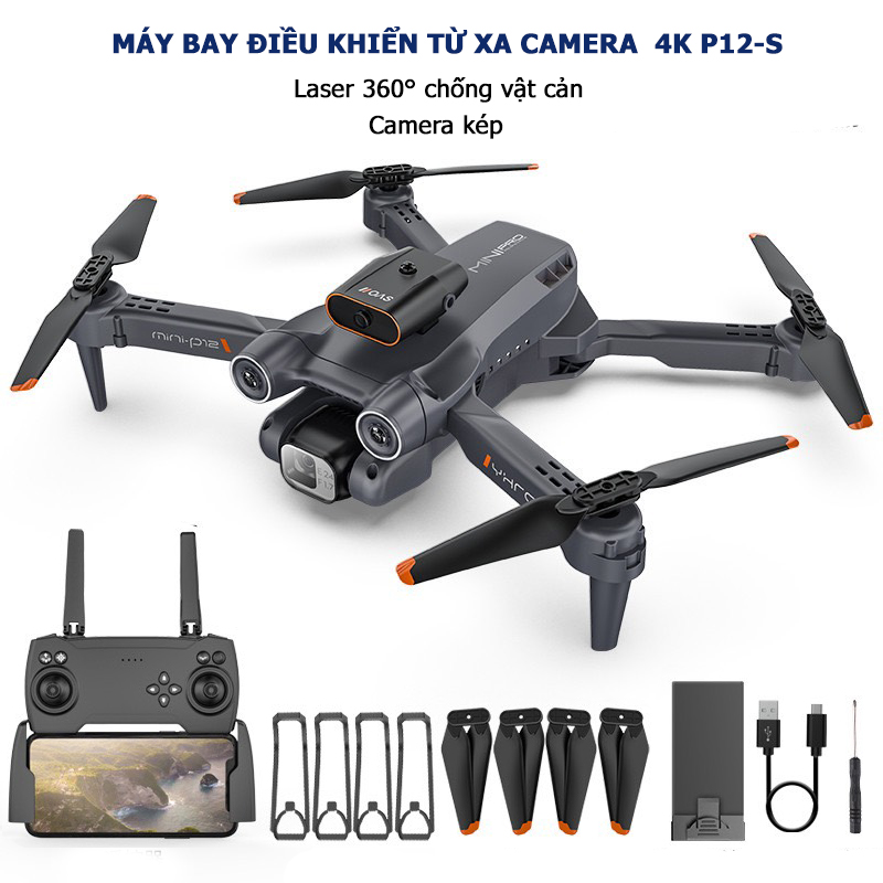 Flycam P12 Pro/ S98 - Dual Camera 4K góc rộng - Cảm biến chống va chạm - Động cơ không chổi than - Gimbal chống rung 2 trục - Tầm bay 2000m - Thời gian lên đến 30 phút.