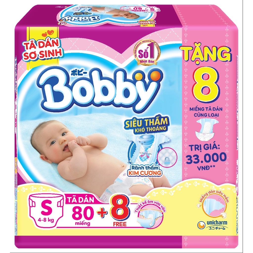 Tã dán bobby sơ sinh siêu thấm s80