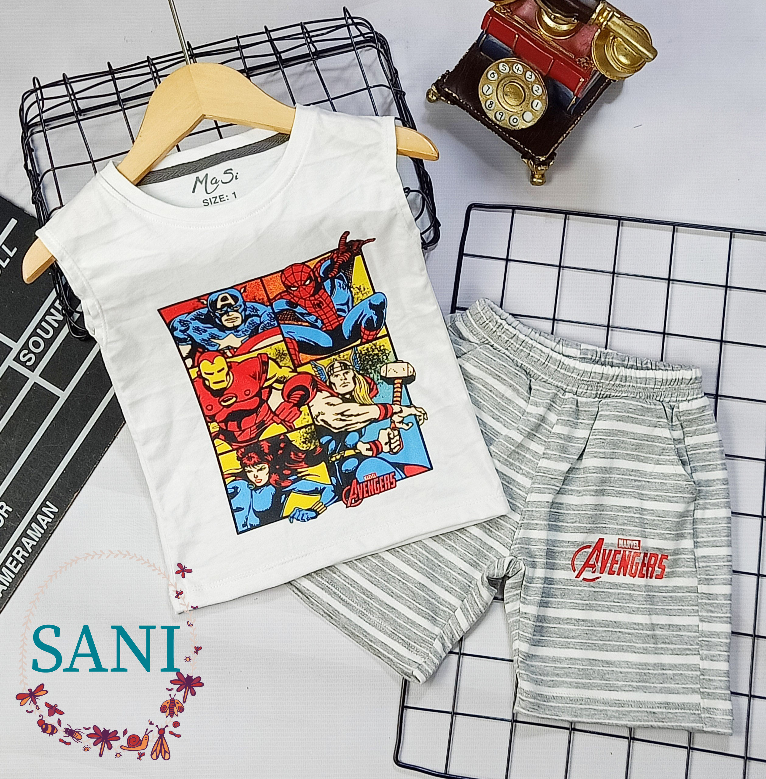Set bé trai 12-20kg bộ ba lỗ áo tank top vải cotton mềm mặc hè