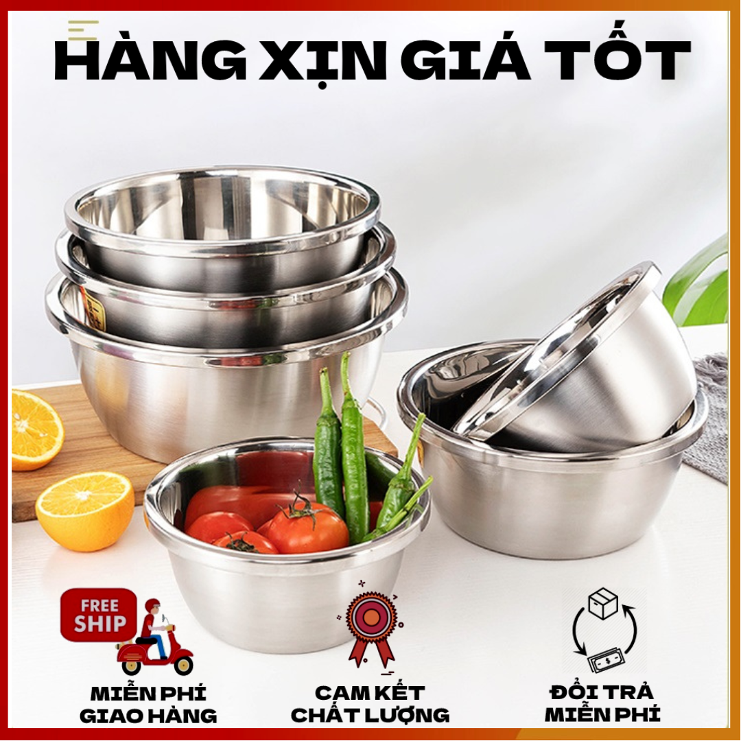 Thau inox 304 nhà bếp đa năng nhiều kích thước 20cm, 22cm, 24cm, 26cm, 28cm