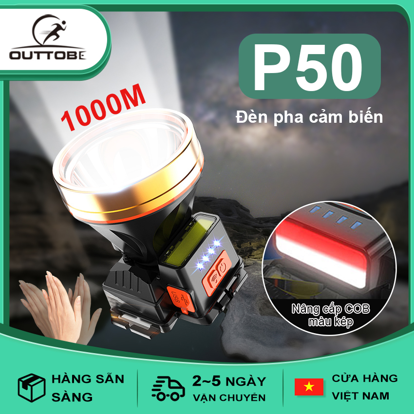 Outtobe Đèn Pin Đội Đầu Siêu Sáng Đèn LED đội đầu sạc USB đa năng tiện dụng cho câu cá