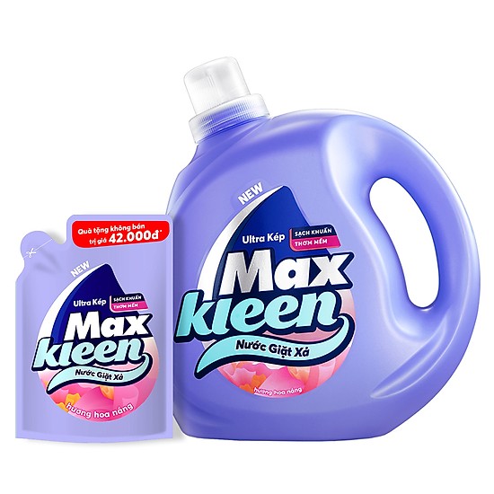 Nước giặt xả maxkleen hương hoa nắng 2,4kg tặng túi nước giặt xả 600g