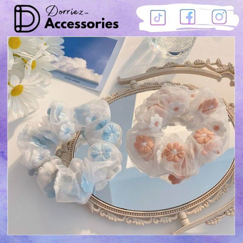 Dây buộc tóc scrunchies hoa cúc vải voan Dorriez
