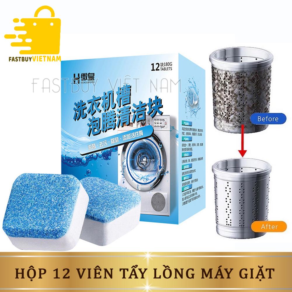 Hộp 12 Viên Sủi Tẩy Lồng Máy Giặt Giúp Loại Bỏ Những Cặn Lắng Caxi và Chất Bẩn Cáu Cặn, Diệt Khuẩn Gây Mùi Hôi Trong Máy Giặt Và Đường Ống Thoát Nước.