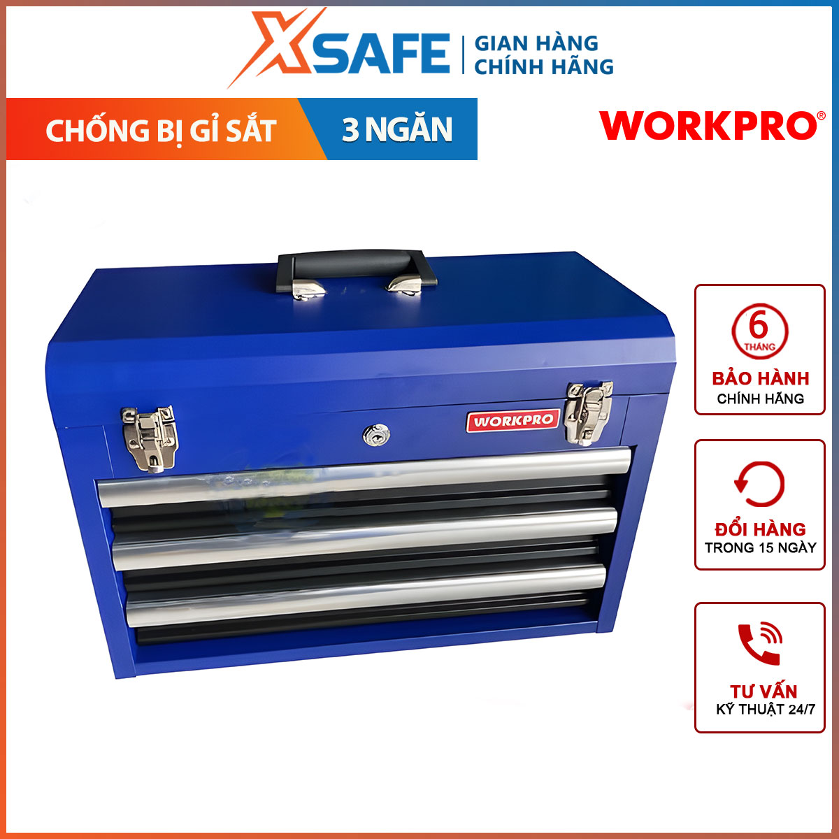 Hộp công cụ 3 ngăn, bẳng sắt, kích thước 51x26.5x35cm workpro - wp282006 - chính hãng -xsafe