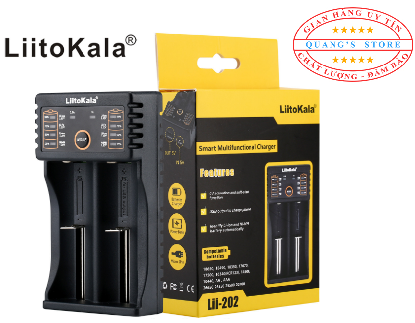 Sạc Đa Năng Siêu Nhanh LiitiKala Cho Pin Tiểu AA, Pin Đũa AAA và Pin Li-on 3.7V: 18650, 26550... Có Đèn Báo Khi Đầy