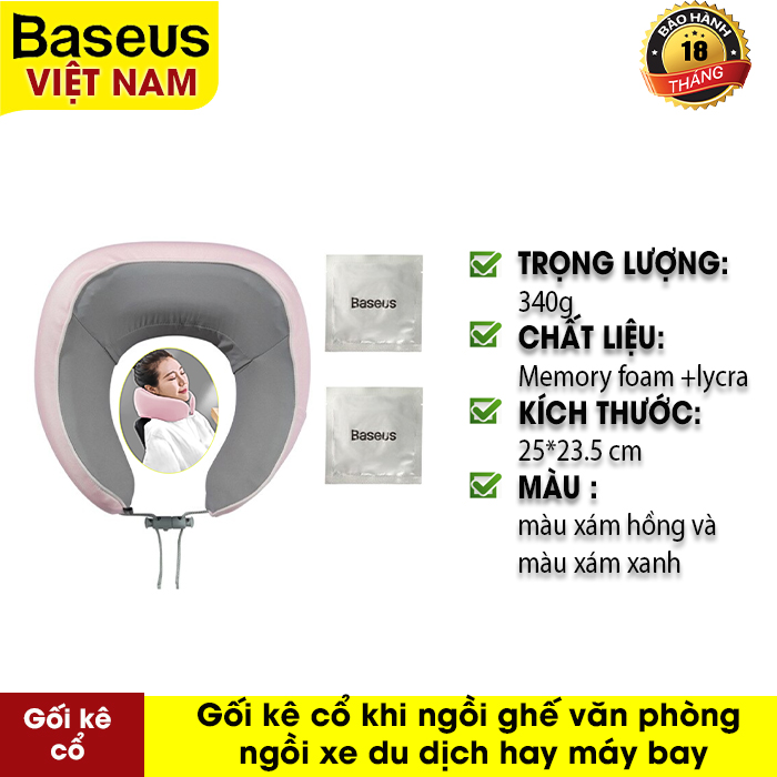 Gối kê cổ ( baseus Neck Pillow) khi ngồi ghế văn phòng ngồi xe du dịch hay máy bay giúp cố định tư thế ngủ khi ngồi không bị vẹo cổ