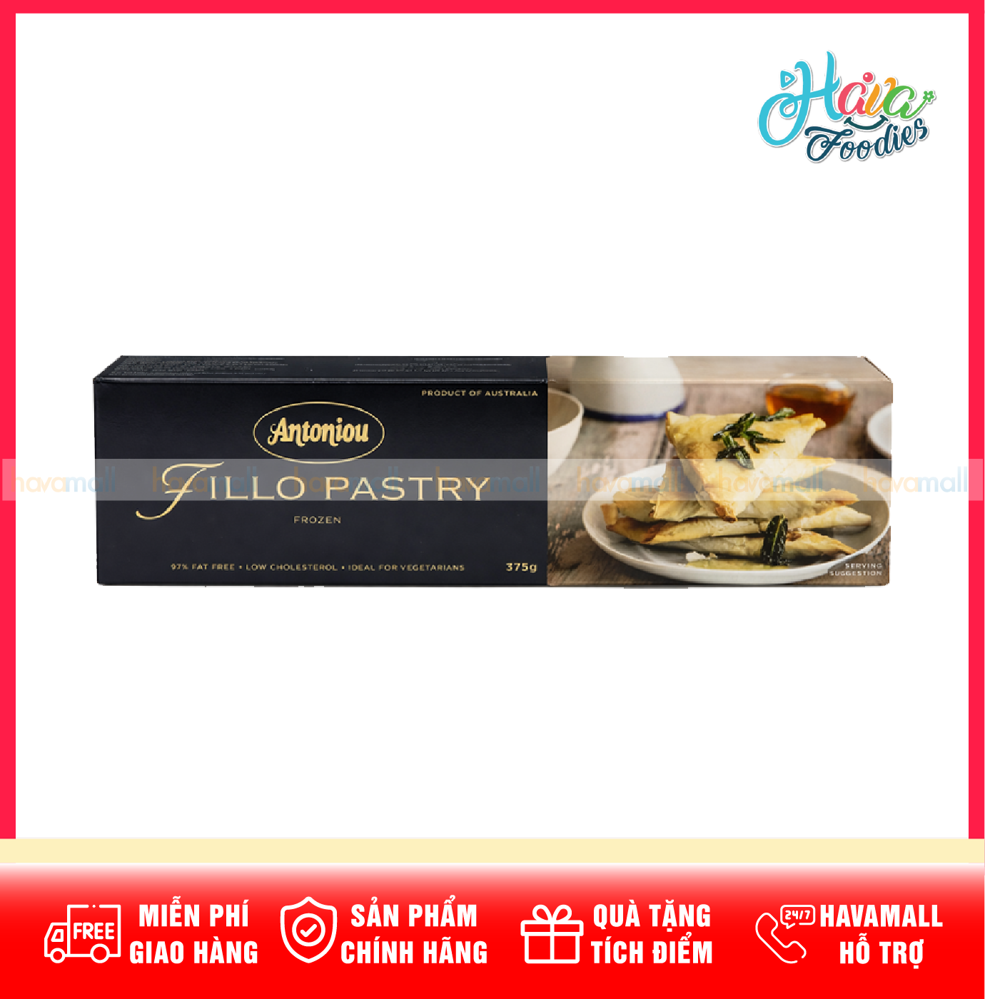 Vỏ Bánh Filo Đông Lạnh Mỏng Giòn Antoniou 375g – Antoniou Fillo Pastry Frozen
