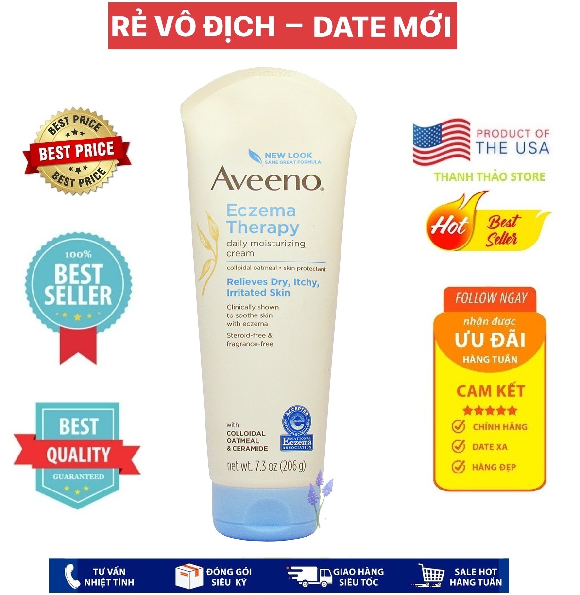 [USA Official] Kem Dưỡng Ẩm, Tri Chàm cho baby Eczema Therapy 206g