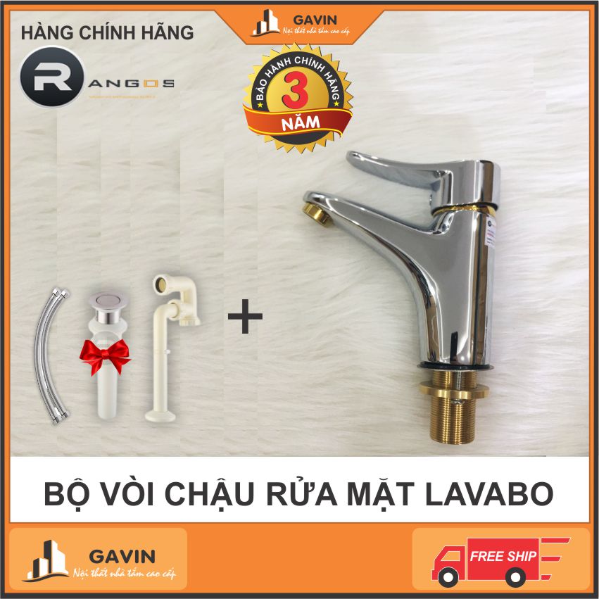 Bộ vòi chậu rửa mặt, vòi chậu lavabo Rangos 02V1, vòi rửa mặt, vòi chậu rửa mặt, vòi lavabo hàng cao cấp ĐỒNG MẠ CROM nước khỏe