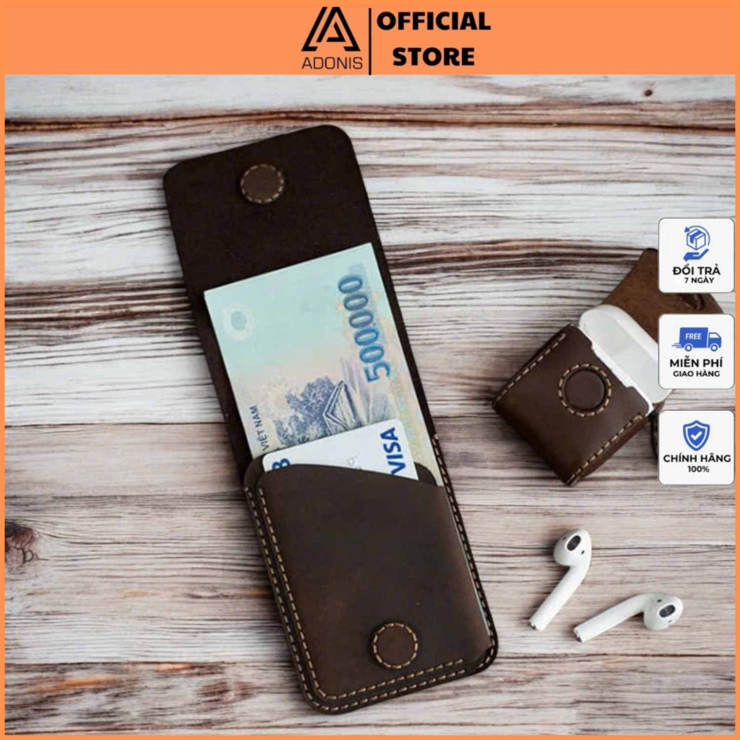 ví nam AD14 ví sen mini cao cấp bóp nam da bò thật nguyên tấm ví da nam nhỏ gọn thiết kế đơn giản tiện dụng bảo hành da 12 tháng - Adonis Store