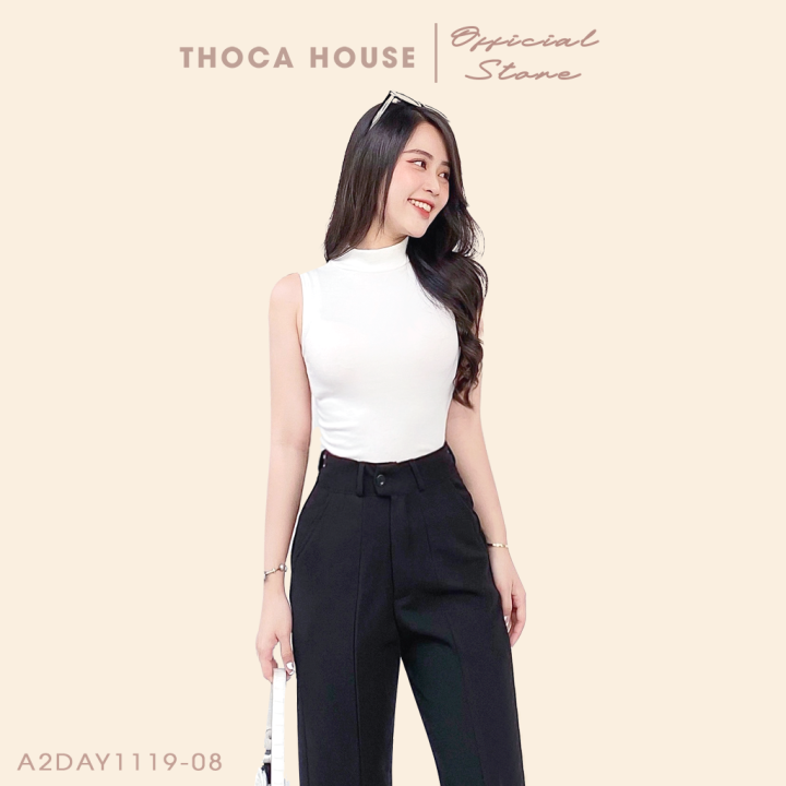 Áo croptop nữ trơn sát nách cổ cao THOCA HOUSE đen và trắng freesize dưới 56kg phù hợp cho các nàng đi chơi, đi du lịch