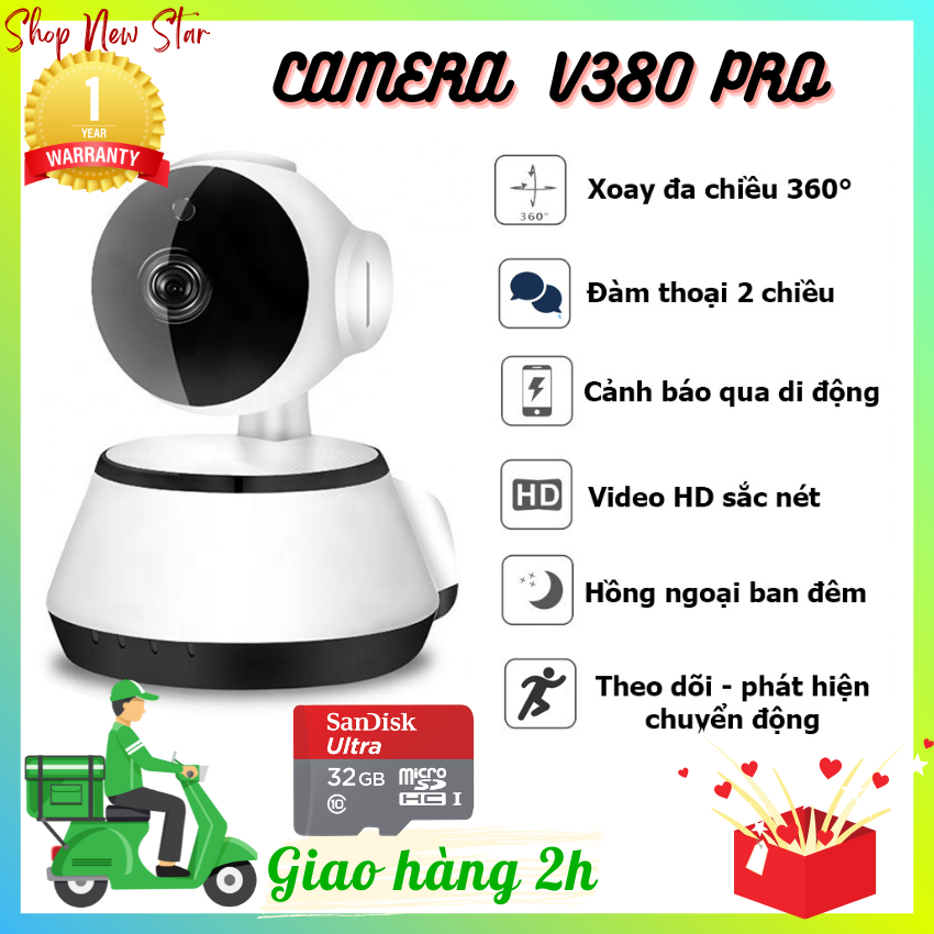 [Tặng Thẻ Nhớ 32Gb] Camera Wifi Không Dây Kết Nối Điện Thoại, Xoay 360 Độ, Đàm Thoại 2 Chiều, Hồng Ngoại Soi Ban Đêm