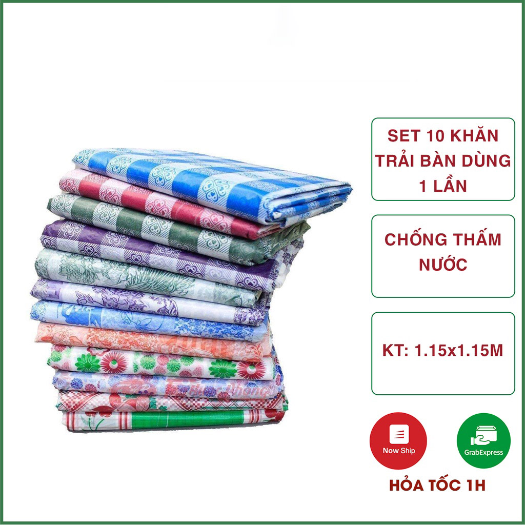 Khăn trải bàn ăn nilon dùng 1 lần - túi 10 khăn được chọn màu