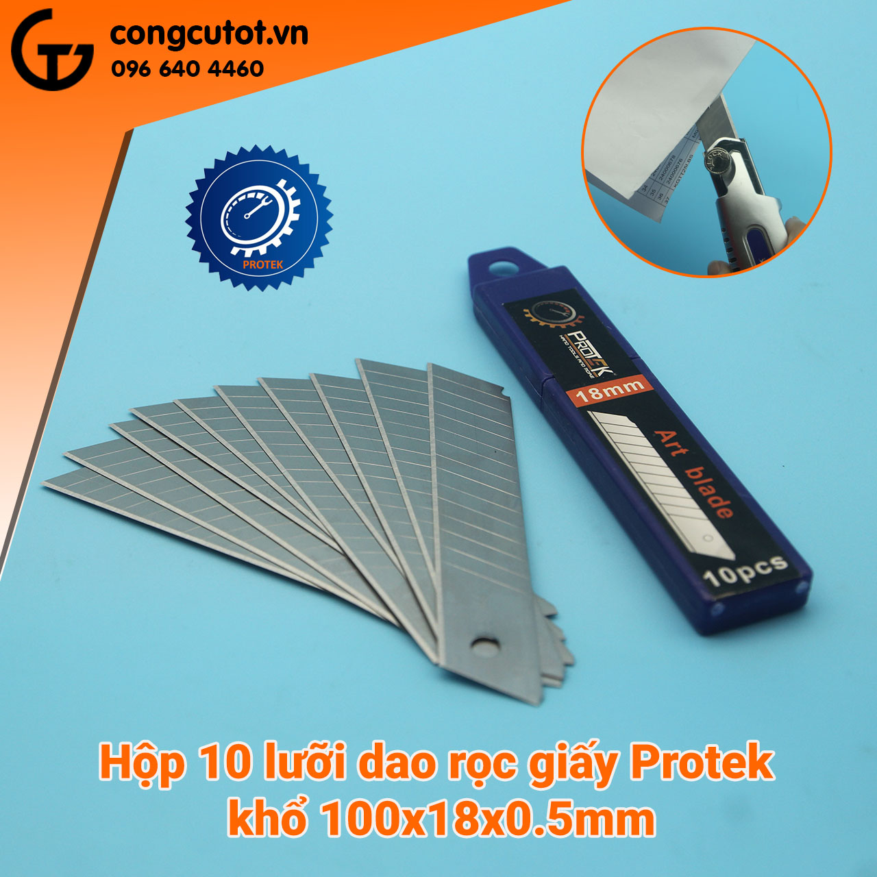 Hộp 10 lưỡi dao rọc giấy protek khổ 100x18x0.5mm