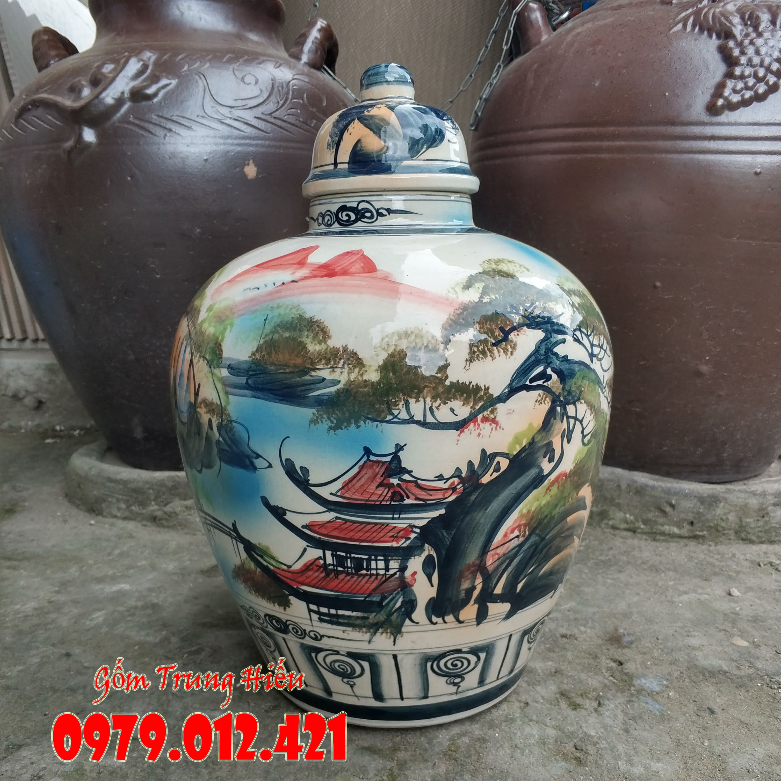 Chum gốm sứ Bát Tràng men màu dung tích 10 lít