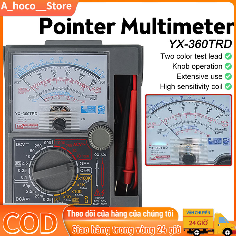 Đồng hồ vạn năng VOM YX360-TRD tặng kèm pin đo điện trở, dòng điện xoay chiều 1 chiều