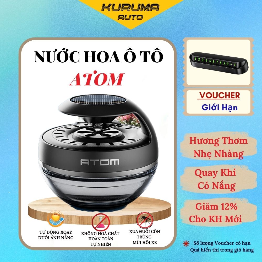 Nước hoa ô tô ATOM chạy bằng năng lượng mặt trời khử mùi lọc không khí chống say xe triết xuất 100 từ thiên nhiên