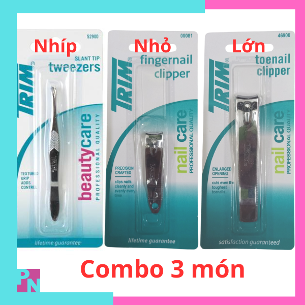 Combo 3 món bấm móng tay, dụng cụ cắt móng tay Trim, nhíp - bám móng tay lớn - bấm móng tay nhỏ