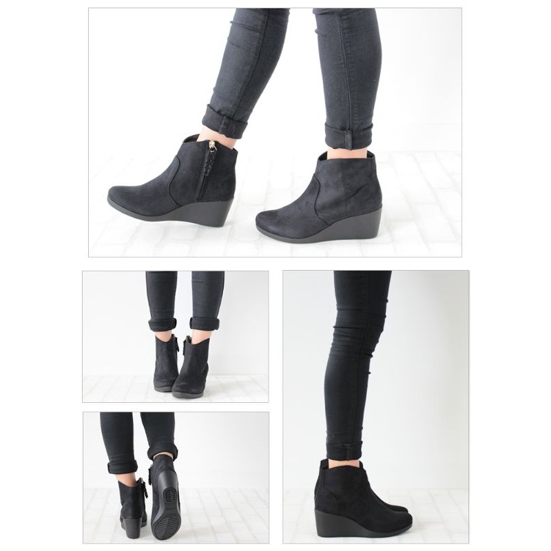 Crocs - Giày bốt da thời trang Leigh suede wedge bootie