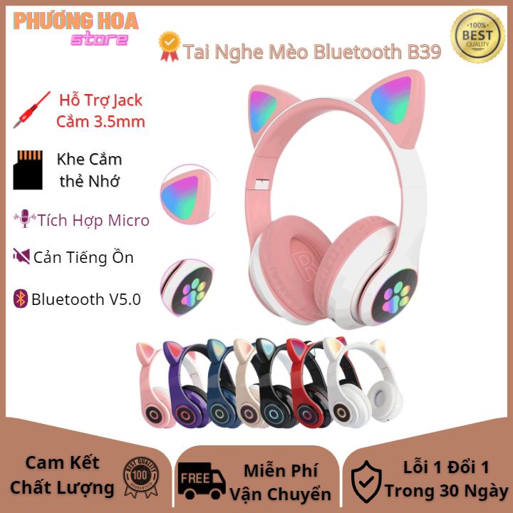 TN03 - Tai Nghe Mèo Headphone Bluetooth B39M, Chụp Tai có Micro đàm thoại