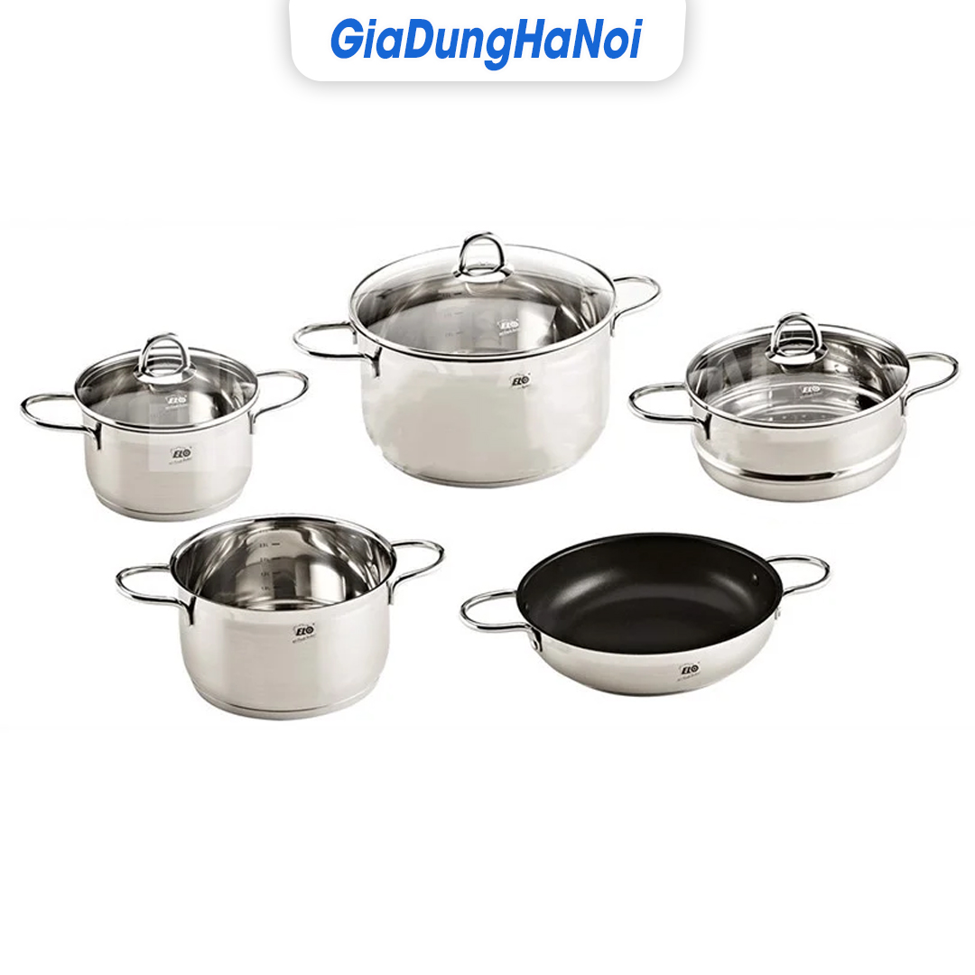 Chính hãng - bộ nồi elo new smaragd 5 món inox 304 cao cấp dùng cho bếp từ - bảo hành chính hãng 4 năm