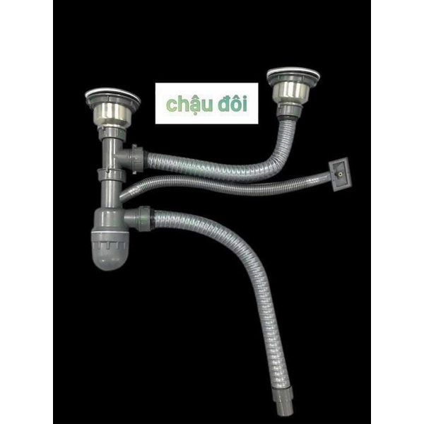 Bộ xi phông chậu rửa bát 2 hố 110mm bầu inox hàng đẹp