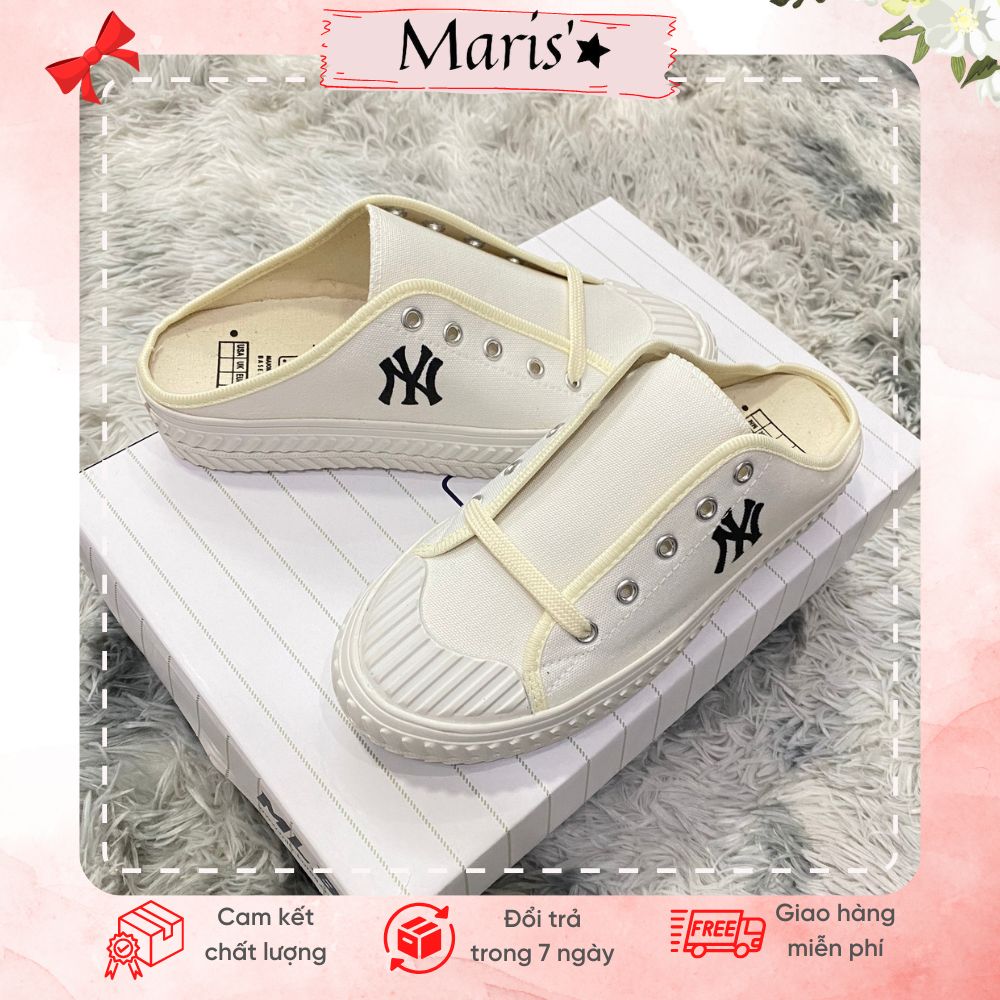 Giày sục nữ M.L.B Ny ⚡ CAO CẤP ⚡ Giày đạp gót vải canvas classic Ulzzang màu trắng  mẫu hotrend - Full box