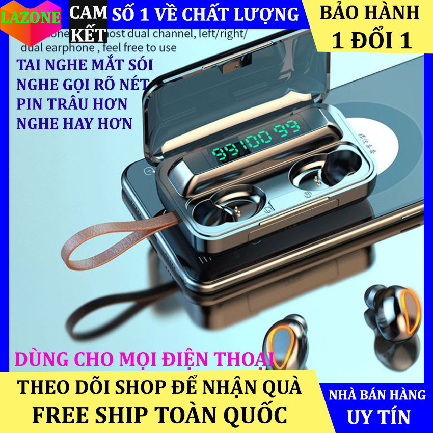 Tai nghe bluetooth F9 TWS phiên bản mắt sói, hiển thị pin kén sạc và tai nghe, tai nghe âm thanh vòm 9D, nghe gọi rõ nét, tai nghe chống nước, chống bụi, chống ồn dùng cho mọi điện thoại