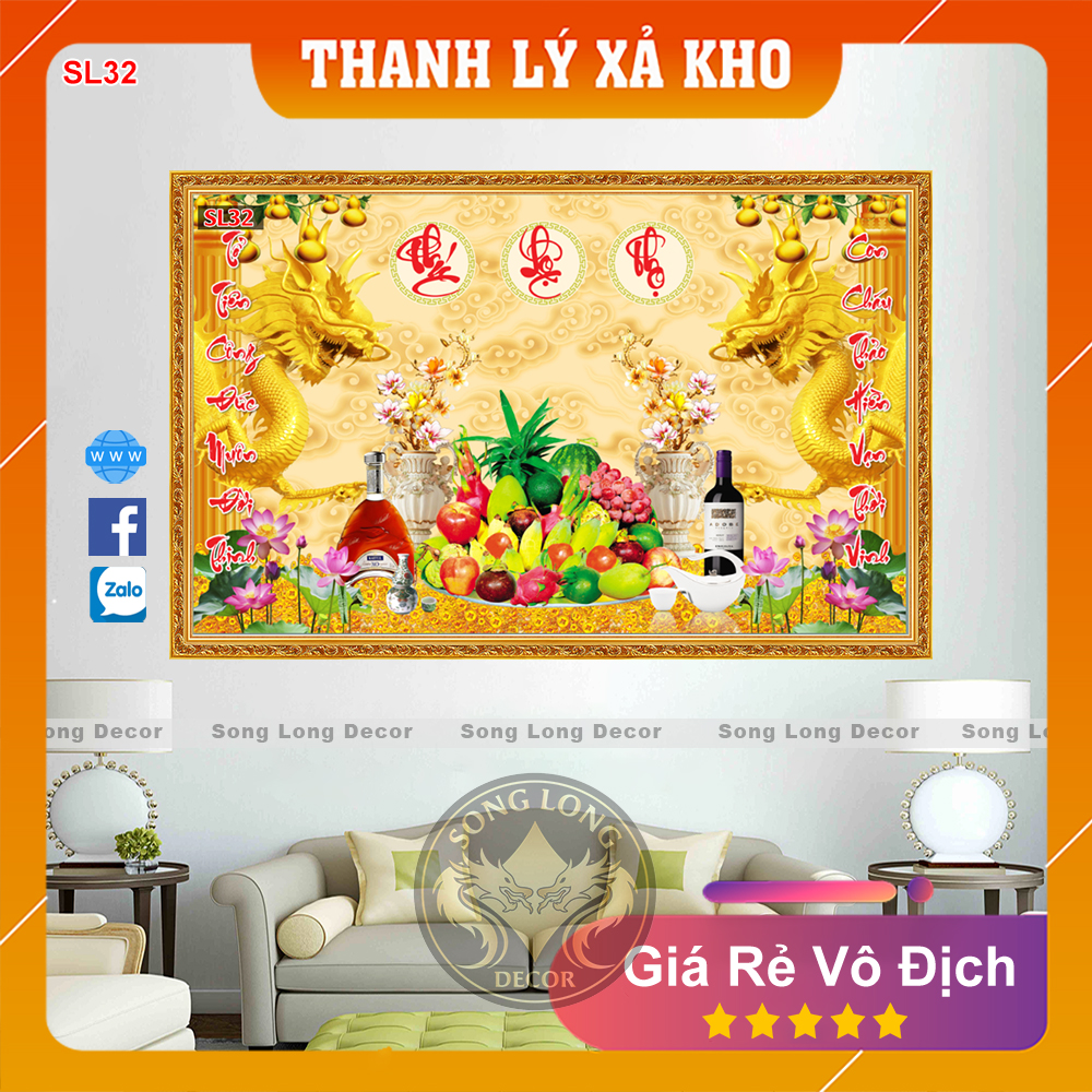 Tranh dán tường phòng thờ - sl32-tranh 3d linh thiêng- song long decor