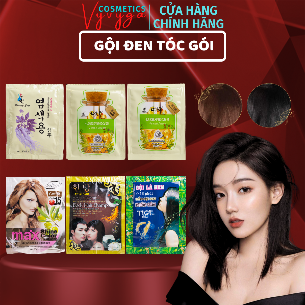 Dầu gội đen tóc - Gội là đen tigi Gội đen nhân sâm. đen tóc chỉ bằng cách gội. An toàn dễ sử dụng hiệu quả cao GD01