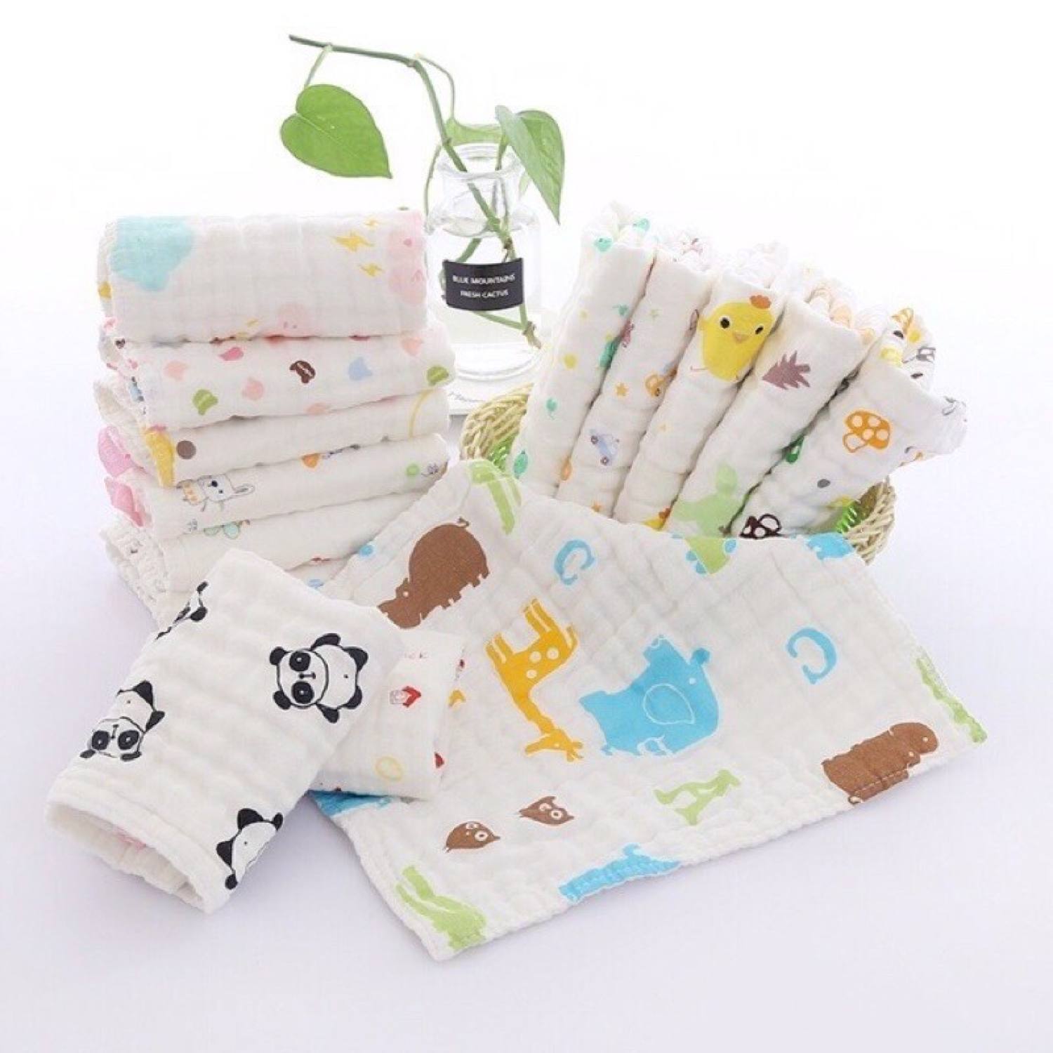 Khăn sữa xô nhăn 6 lớp cho bé set 5 khăn