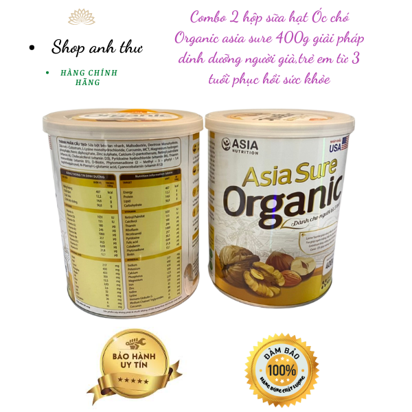 Combo 2 hộp 400g sữa hạt Óc chó Organic asia sure giải pháp dinh dưỡng