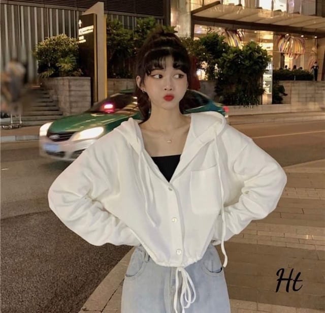 Áo Khoác Lửng Chun Eo Có Mũ Chất Thun Da Cá Siêu Đẹp