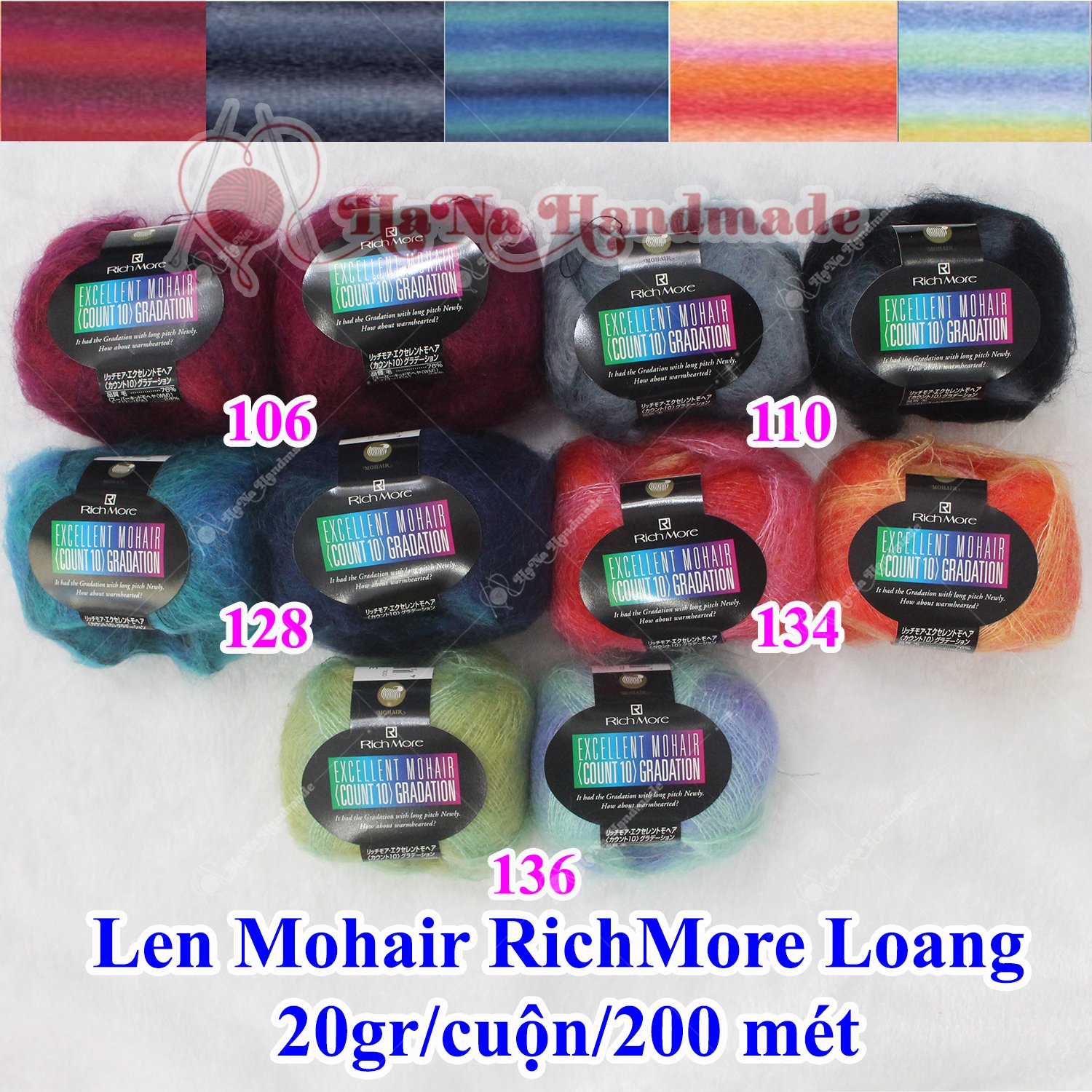 Len mohair richmore loang 205k/ cuộn 20gram ~ 200 mét